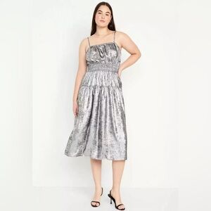OLD NAVY Women's Silver Metallic Cami Dress Waist Defined Midi Size XS
